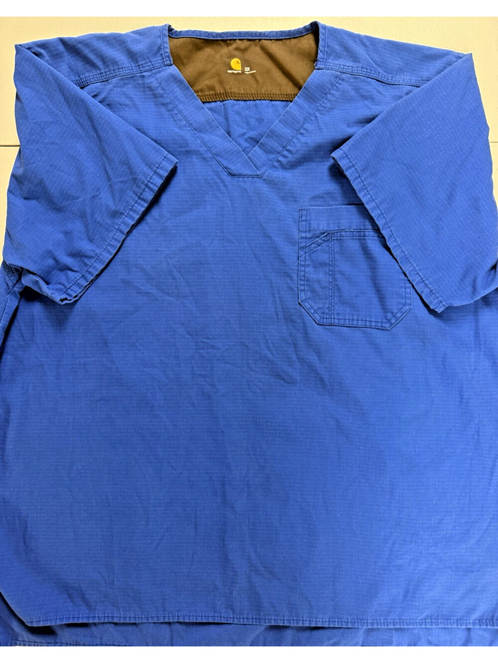 Carhartt Scrub Top 2XL, Blue, Ripstop V Neck Medical Nursing Workwear Pocket Men